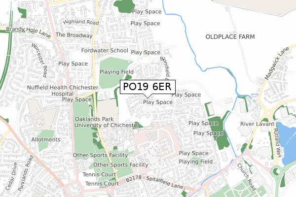 PO19 6ER map - small scale - OS Open Zoomstack (Ordnance Survey)