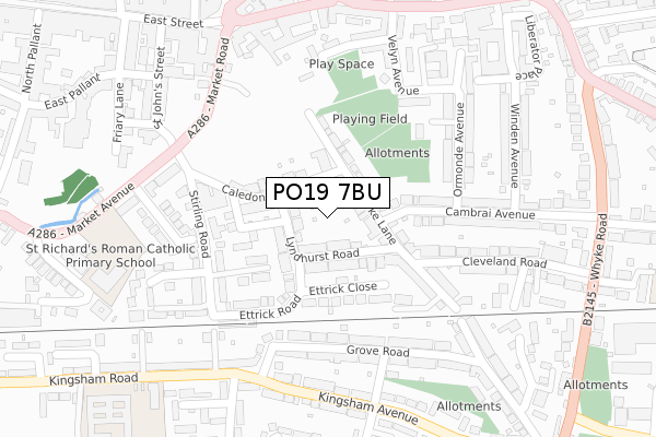 PO19 7BU map - large scale - OS Open Zoomstack (Ordnance Survey)