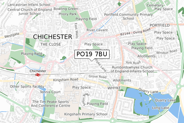 PO19 7BU map - small scale - OS Open Zoomstack (Ordnance Survey)