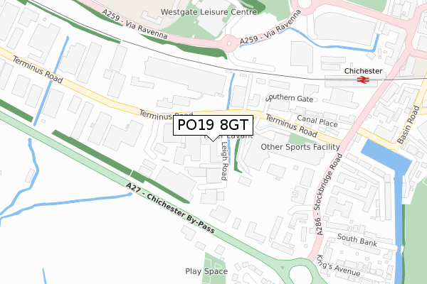 PO19 8GT map - large scale - OS Open Zoomstack (Ordnance Survey)