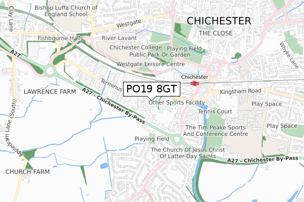 PO19 8GT map - small scale - OS Open Zoomstack (Ordnance Survey)