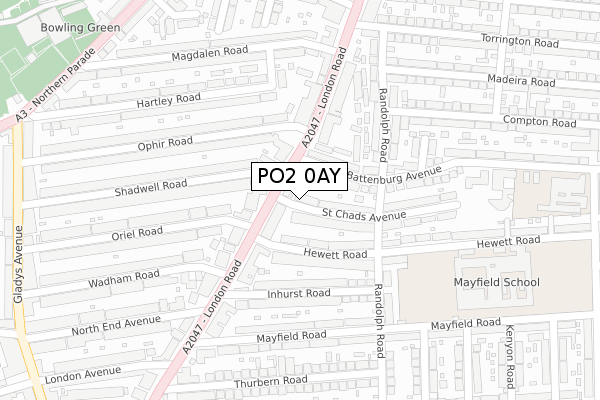 PO2 0AY map - large scale - OS Open Zoomstack (Ordnance Survey)