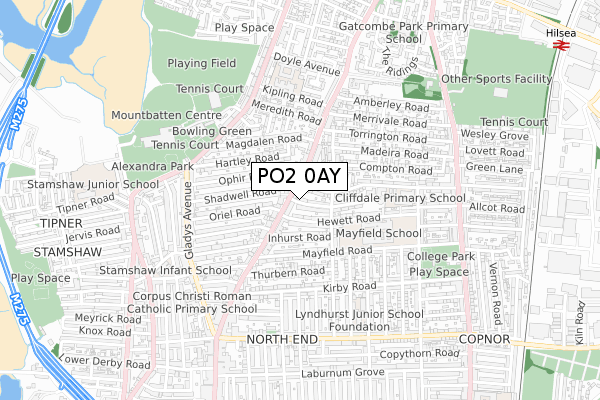 PO2 0AY map - small scale - OS Open Zoomstack (Ordnance Survey)