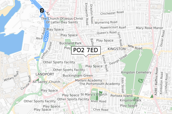 PO2 7ED map - small scale - OS Open Zoomstack (Ordnance Survey)