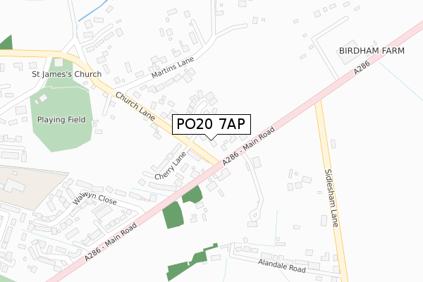 PO20 7AP map - large scale - OS Open Zoomstack (Ordnance Survey)