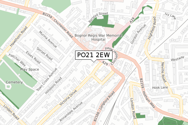 PO21 2EW map - large scale - OS Open Zoomstack (Ordnance Survey)