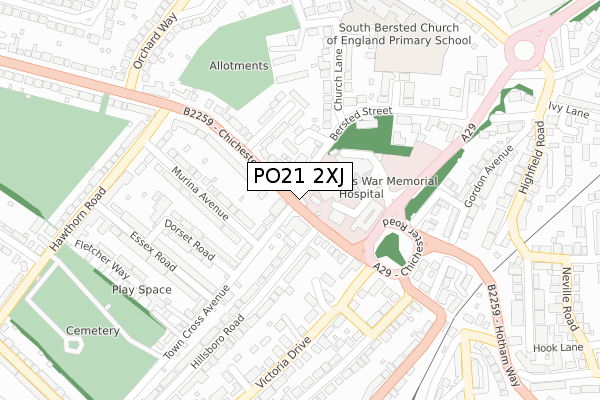 PO21 2XJ map - large scale - OS Open Zoomstack (Ordnance Survey)