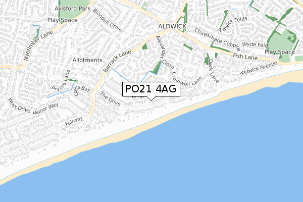 PO21 4AG map - small scale - OS Open Zoomstack (Ordnance Survey)