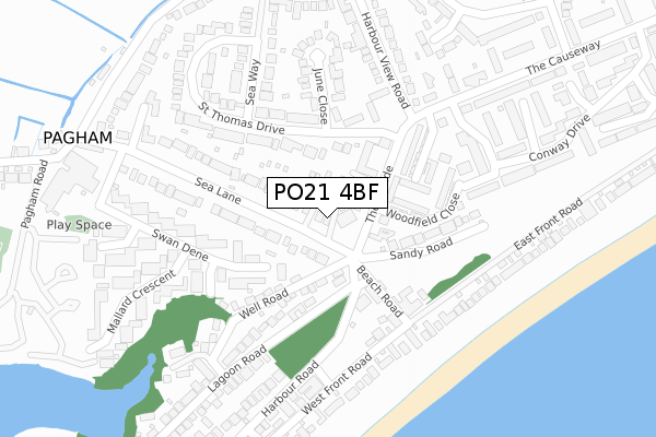 PO21 4BF map - large scale - OS Open Zoomstack (Ordnance Survey)