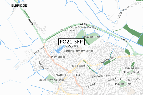 PO21 5FP map - small scale - OS Open Zoomstack (Ordnance Survey)