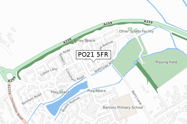 PO21 5FR map - large scale - OS Open Zoomstack (Ordnance Survey)