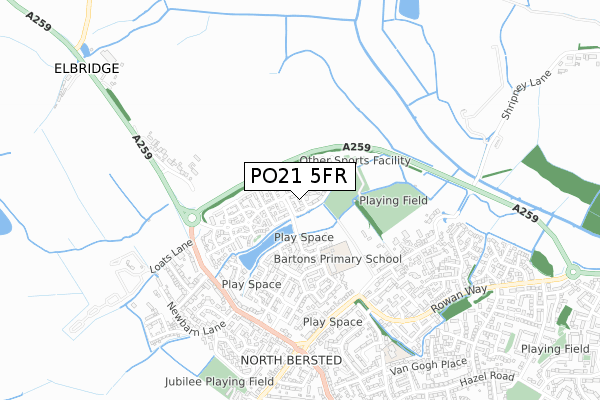 PO21 5FR map - small scale - OS Open Zoomstack (Ordnance Survey)