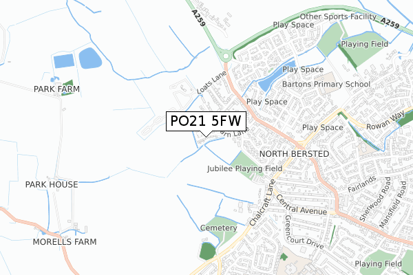 PO21 5FW map - small scale - OS Open Zoomstack (Ordnance Survey)