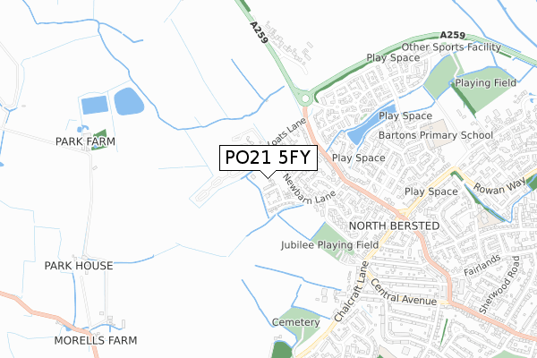 PO21 5FY map - small scale - OS Open Zoomstack (Ordnance Survey)