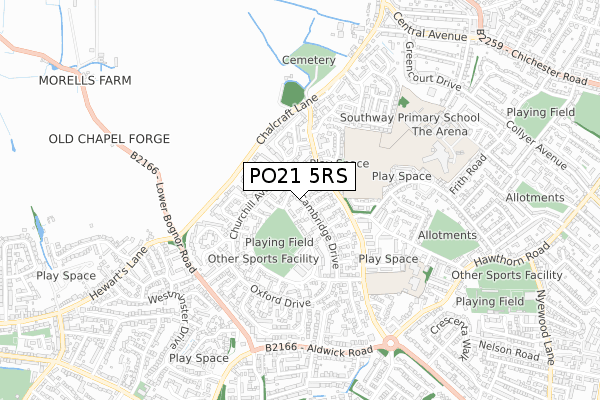 PO21 5RS map - small scale - OS Open Zoomstack (Ordnance Survey)