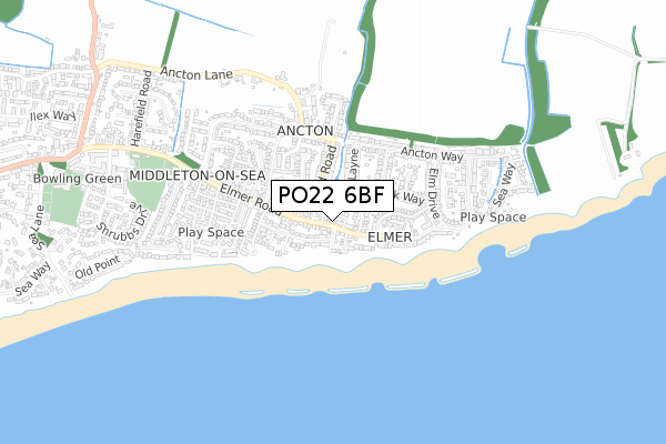 PO22 6BF map - small scale - OS Open Zoomstack (Ordnance Survey)