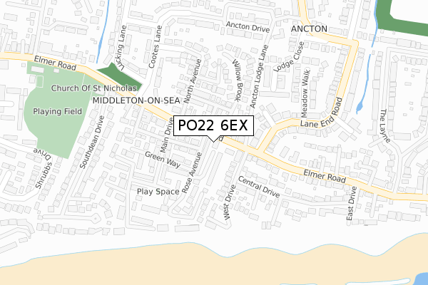 PO22 6EX map - large scale - OS Open Zoomstack (Ordnance Survey)