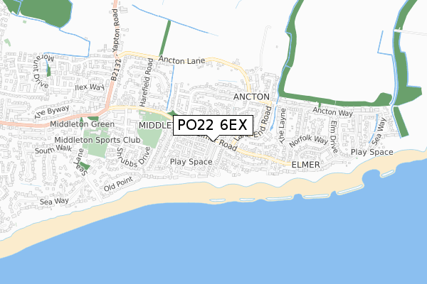 PO22 6EX map - small scale - OS Open Zoomstack (Ordnance Survey)