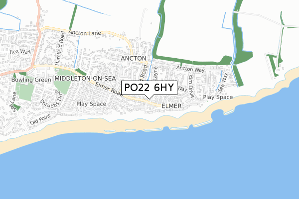 PO22 6HY map - small scale - OS Open Zoomstack (Ordnance Survey)