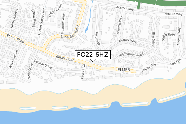 PO22 6HZ map - large scale - OS Open Zoomstack (Ordnance Survey)