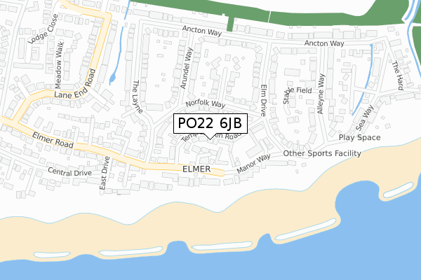 PO22 6JB map - large scale - OS Open Zoomstack (Ordnance Survey)