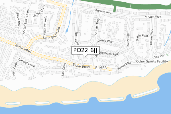 PO22 6JJ map - large scale - OS Open Zoomstack (Ordnance Survey)