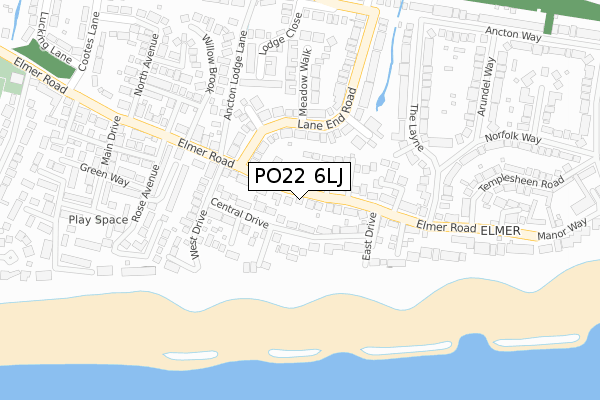 PO22 6LJ map - large scale - OS Open Zoomstack (Ordnance Survey)