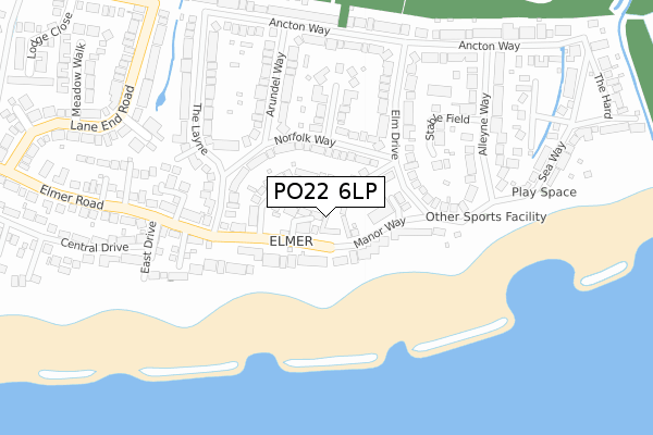 PO22 6LP map - large scale - OS Open Zoomstack (Ordnance Survey)