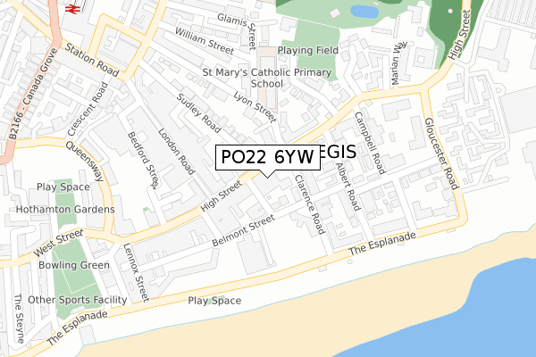 PO22 6YW map - large scale - OS Open Zoomstack (Ordnance Survey)