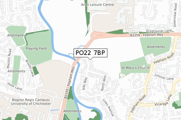 PO22 7BP map - large scale - OS Open Zoomstack (Ordnance Survey)