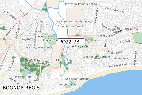 PO22 7BT map - small scale - OS Open Zoomstack (Ordnance Survey)