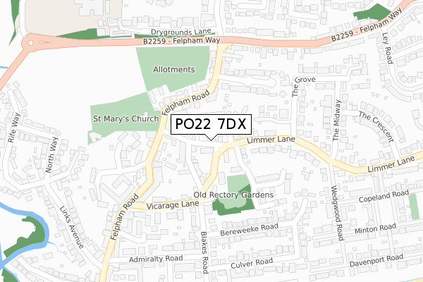 PO22 7DX map - large scale - OS Open Zoomstack (Ordnance Survey)