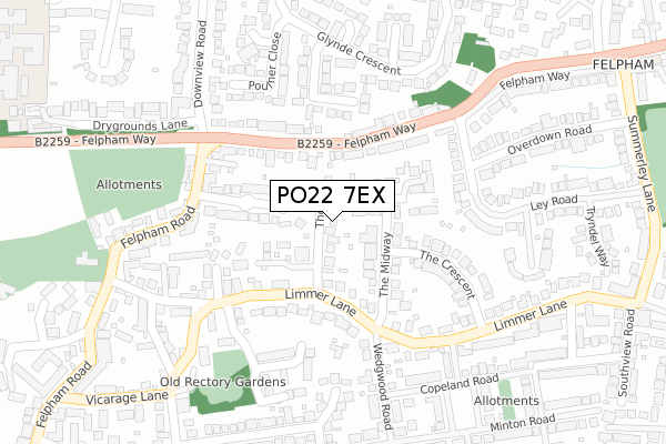 PO22 7EX map - large scale - OS Open Zoomstack (Ordnance Survey)