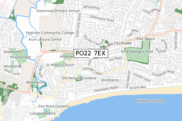 PO22 7EX map - small scale - OS Open Zoomstack (Ordnance Survey)