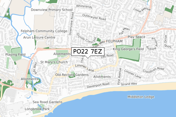 PO22 7EZ map - small scale - OS Open Zoomstack (Ordnance Survey)