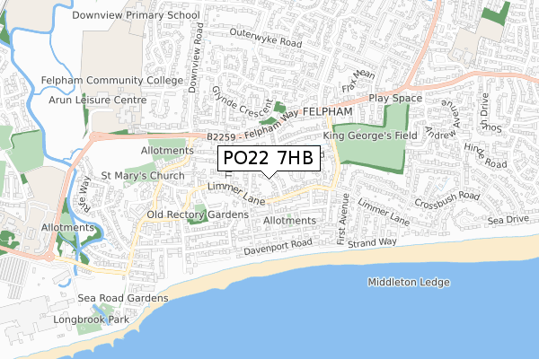 PO22 7HB map - small scale - OS Open Zoomstack (Ordnance Survey)