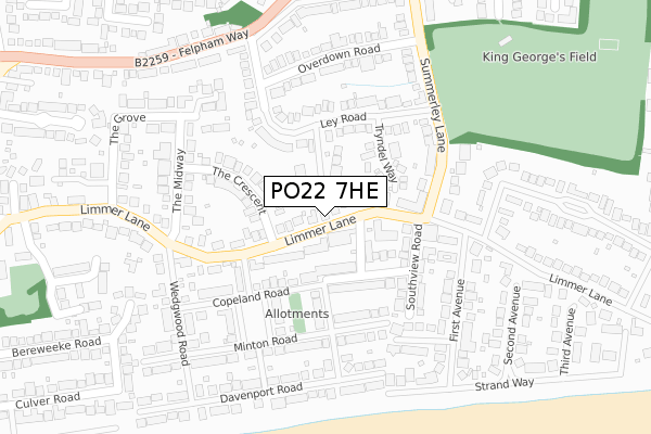 PO22 7HE map - large scale - OS Open Zoomstack (Ordnance Survey)