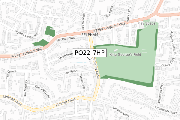 PO22 7HP map - large scale - OS Open Zoomstack (Ordnance Survey)