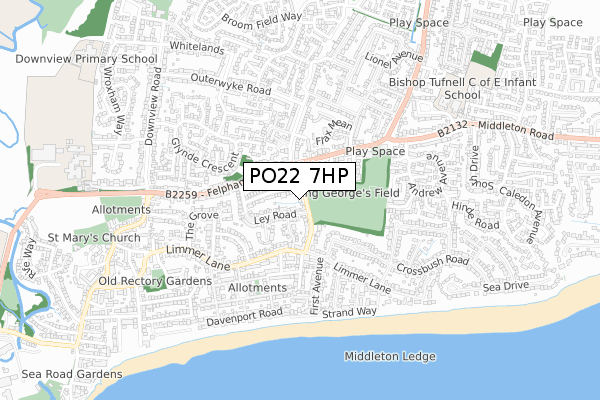 PO22 7HP map - small scale - OS Open Zoomstack (Ordnance Survey)