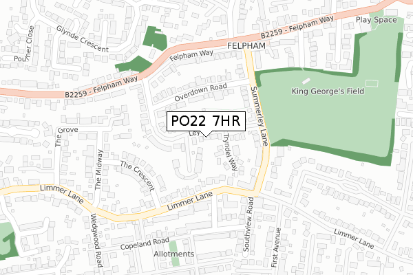 PO22 7HR map - large scale - OS Open Zoomstack (Ordnance Survey)