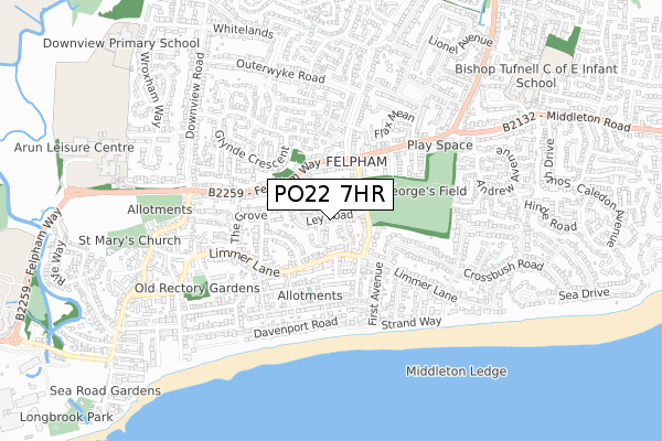 PO22 7HR map - small scale - OS Open Zoomstack (Ordnance Survey)