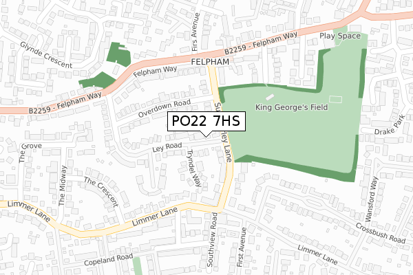 PO22 7HS map - large scale - OS Open Zoomstack (Ordnance Survey)