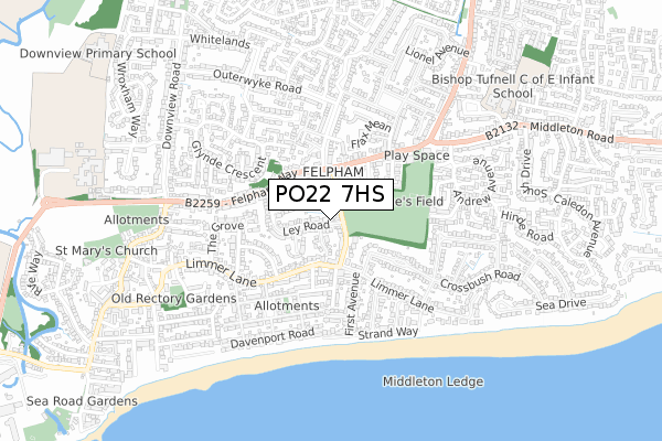 PO22 7HS map - small scale - OS Open Zoomstack (Ordnance Survey)