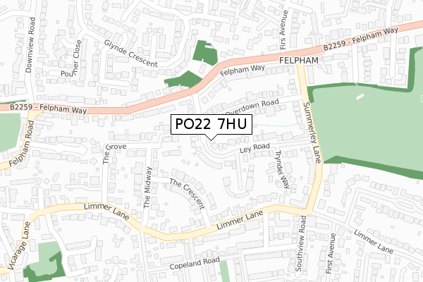 PO22 7HU map - large scale - OS Open Zoomstack (Ordnance Survey)