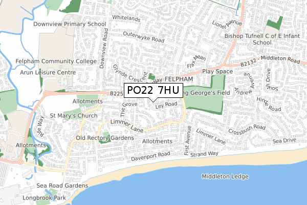 PO22 7HU map - small scale - OS Open Zoomstack (Ordnance Survey)