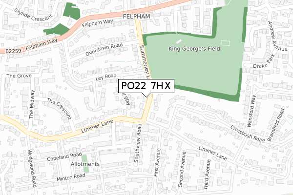 PO22 7HX map - large scale - OS Open Zoomstack (Ordnance Survey)