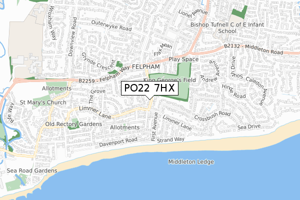 PO22 7HX map - small scale - OS Open Zoomstack (Ordnance Survey)