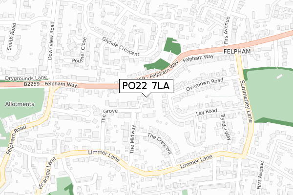 PO22 7LA map - large scale - OS Open Zoomstack (Ordnance Survey)