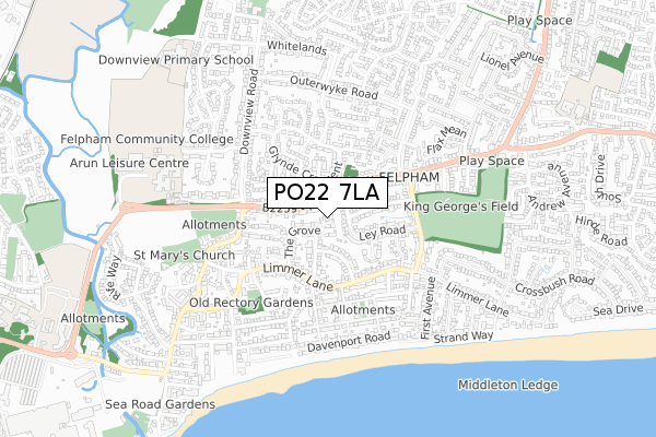 PO22 7LA map - small scale - OS Open Zoomstack (Ordnance Survey)