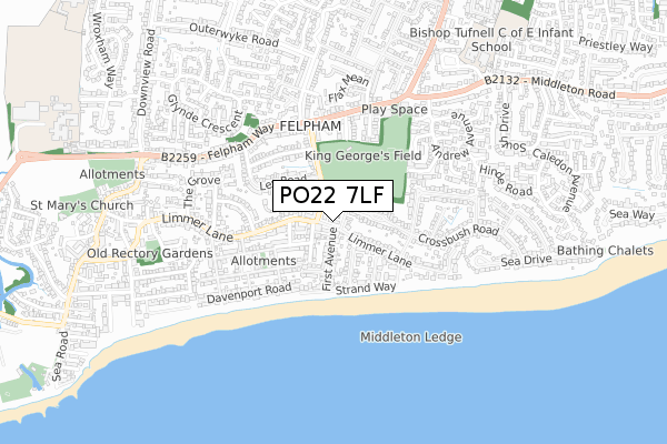 PO22 7LF map - small scale - OS Open Zoomstack (Ordnance Survey)